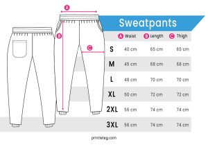 Printlet Sweatpants T-shirt Size chart