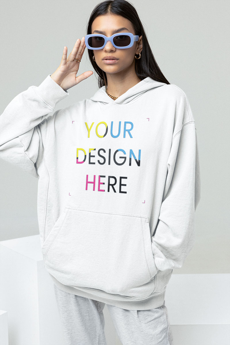 Customized white Hoodie available for print on demand and drop shipping