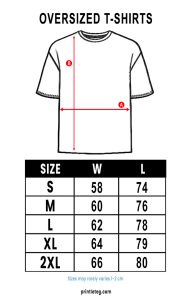 Printlet Oversized T-Shirts Size Chart