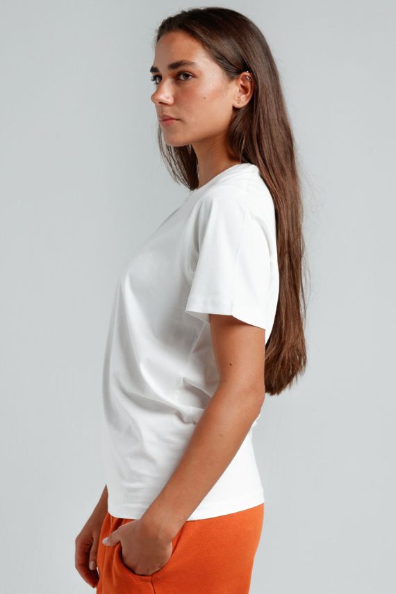 White Cotton Regular T-Shirt Side view