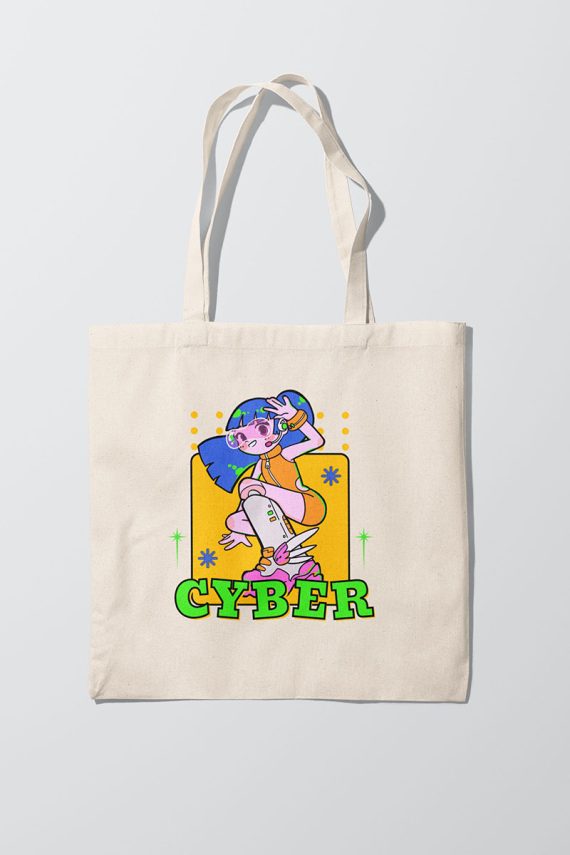 Printed Groovy Cyber Beige tote bag