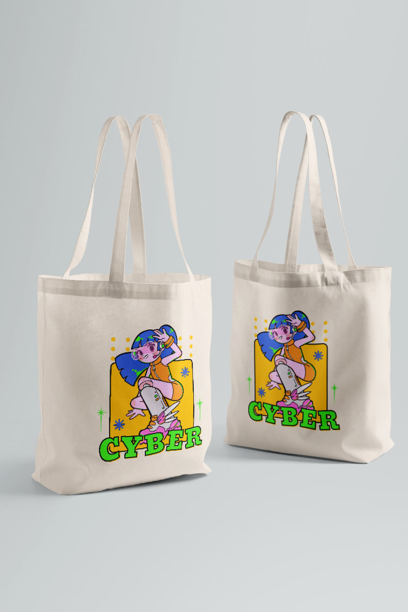 Groovy Cyber Beige tote bag double side printed