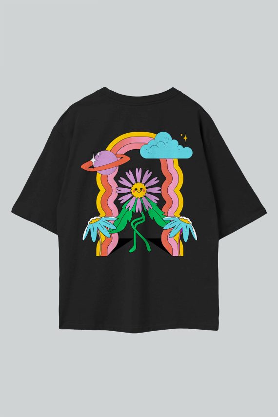 Dancing Flower Black Oversized T-Shirt Back
