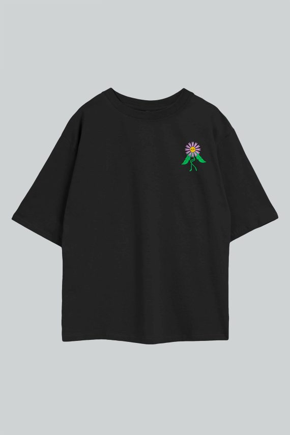 Dancing Flower Black Oversized T-Shirt Front