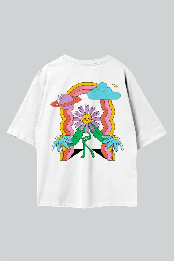 Dancing Flower White Oversized T-Shirt Back