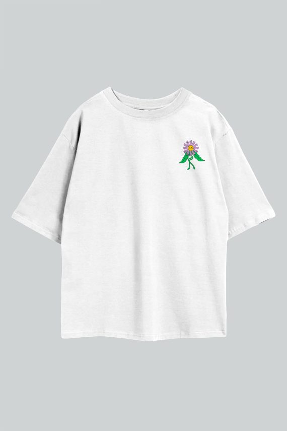 Dancing Flower White Oversized T-Shirt Front