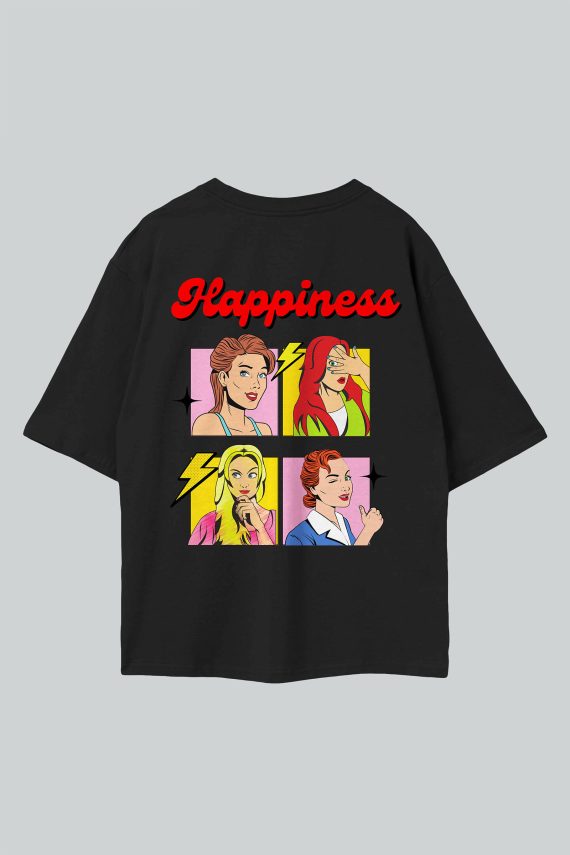 Happiness Black Oversize T-Shirt Back