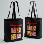 Overall printing Happiness Black tote bag