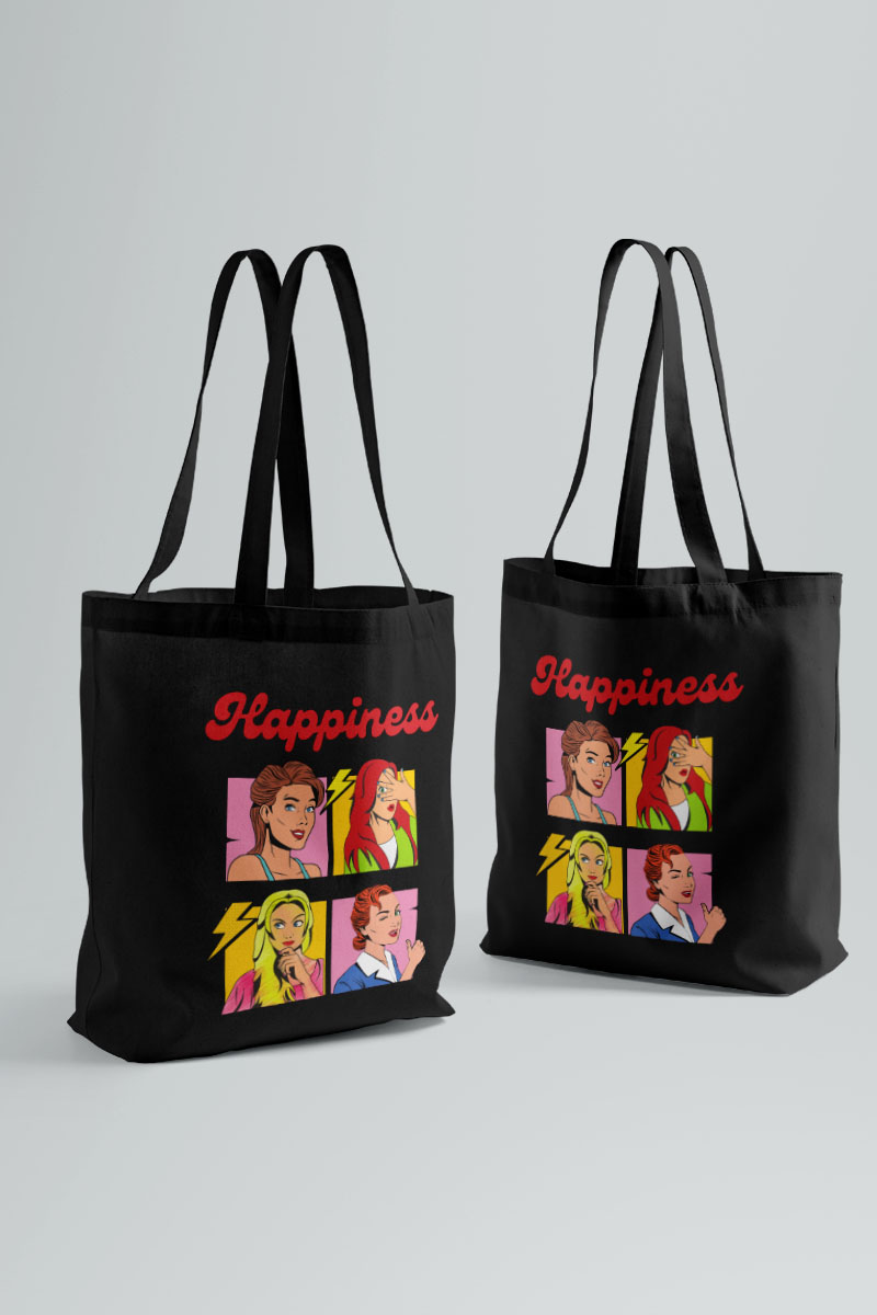 Overall printing Happiness Black tote bag