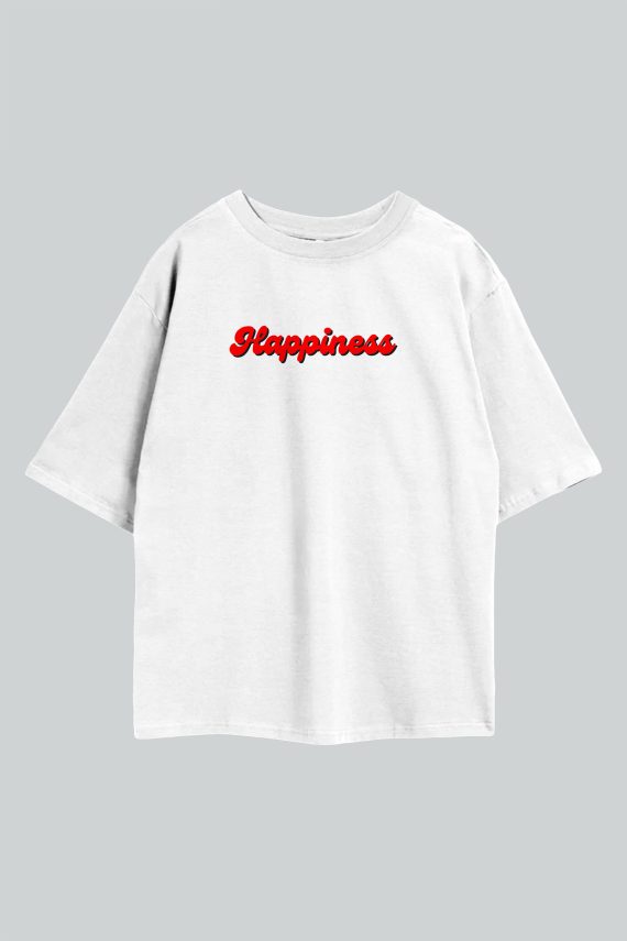 Happiness White Oversize T-Shirt Front