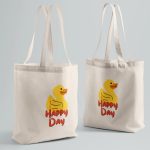Happy Duck Beige Tote bag double printed