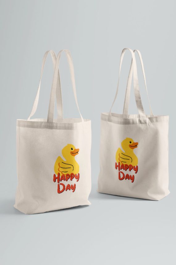 Happy Duck Beige Tote bag double printed