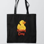 Happy Duck Black Tote bag printed