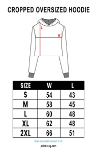 Printlet Cropped Hoodie Size Chart